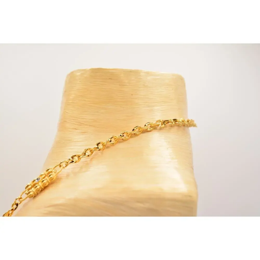 Vintage Necklace Brushed Gold Rhinestone Crystal Chain Linked Shiny 1980s 9J